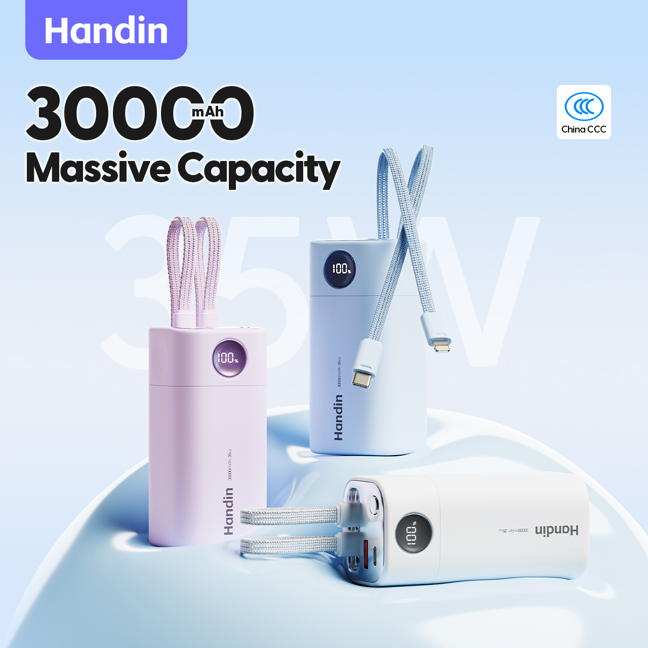 CCC Handin Mini Power Station Pro | 30,000mAh · 35W Fast Charge  · Built-in Cables · LED Display · 2-Year Warranty