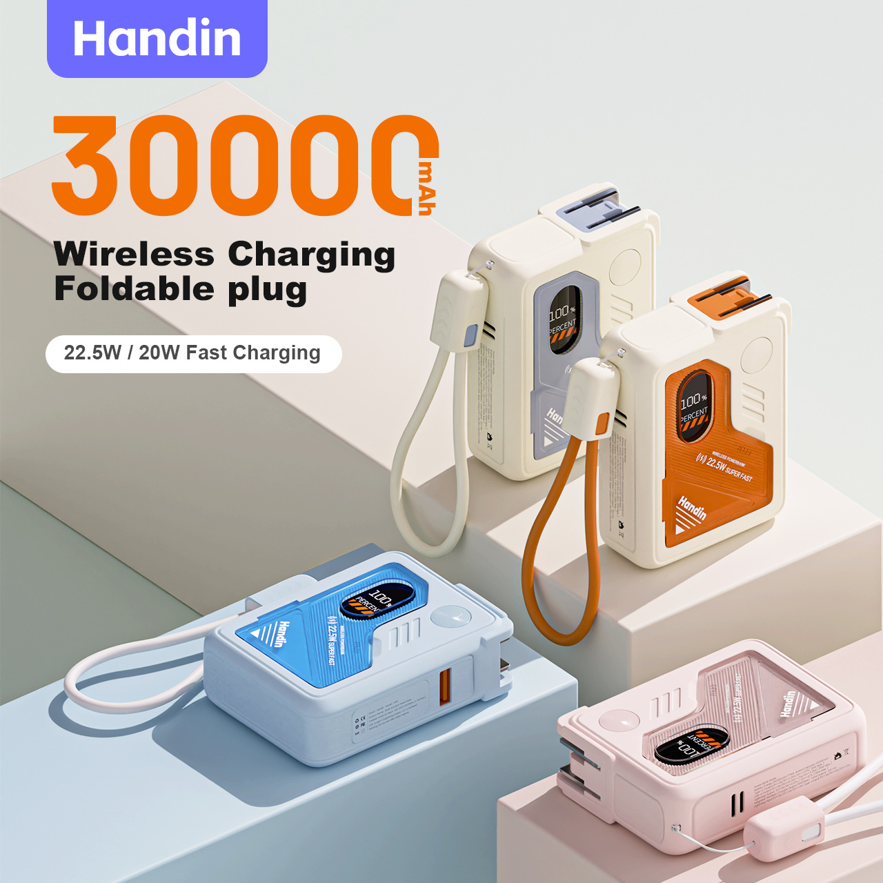 CCC Handin 5-in-1 Magnetic Power Bank: Total Wireless Station 30,000mAh Capacity | 22.5W Fast Charging