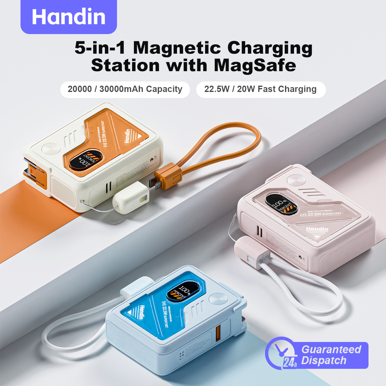 CCC Handin 5-in-1 Magnetic Power Bank: Total Wireless Station 30,000mAh Capacity | 22.5W Fast Charging
